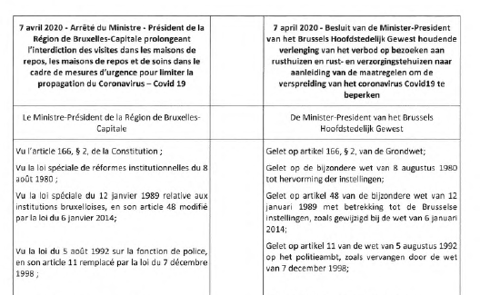 Besluit van de Minister-President van het Brussels Hoofdstedelijk Gewest - verlenging verbod bezoeken rusthuizen en rust- en verzorgingstehuizen
