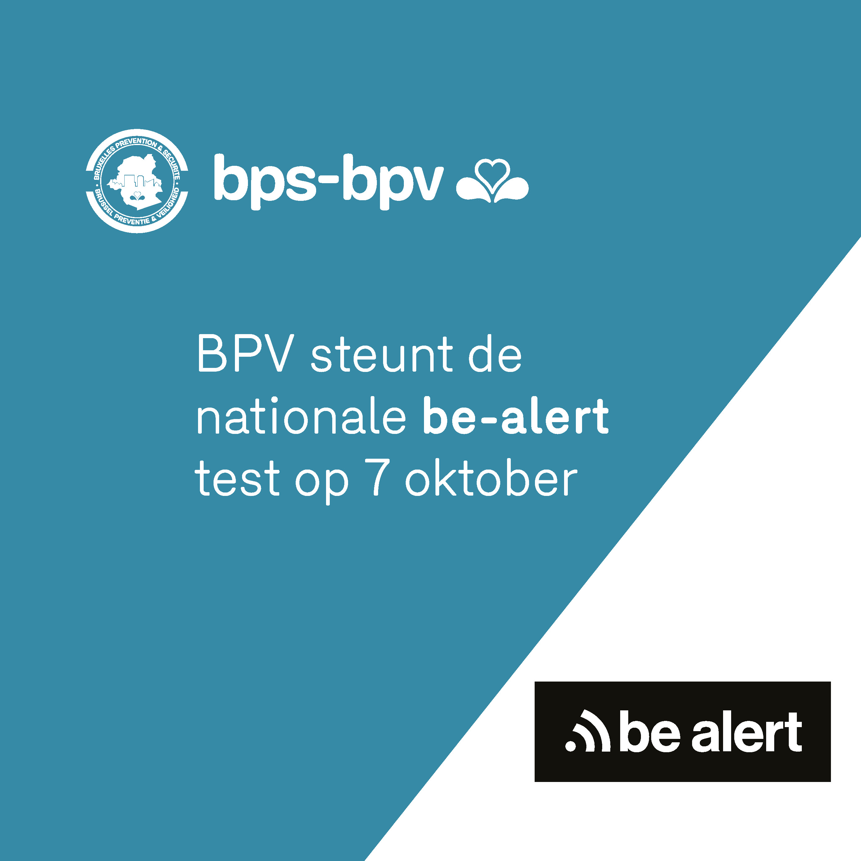 BPV steunt de nationale BE-Alert test op 7 oktober