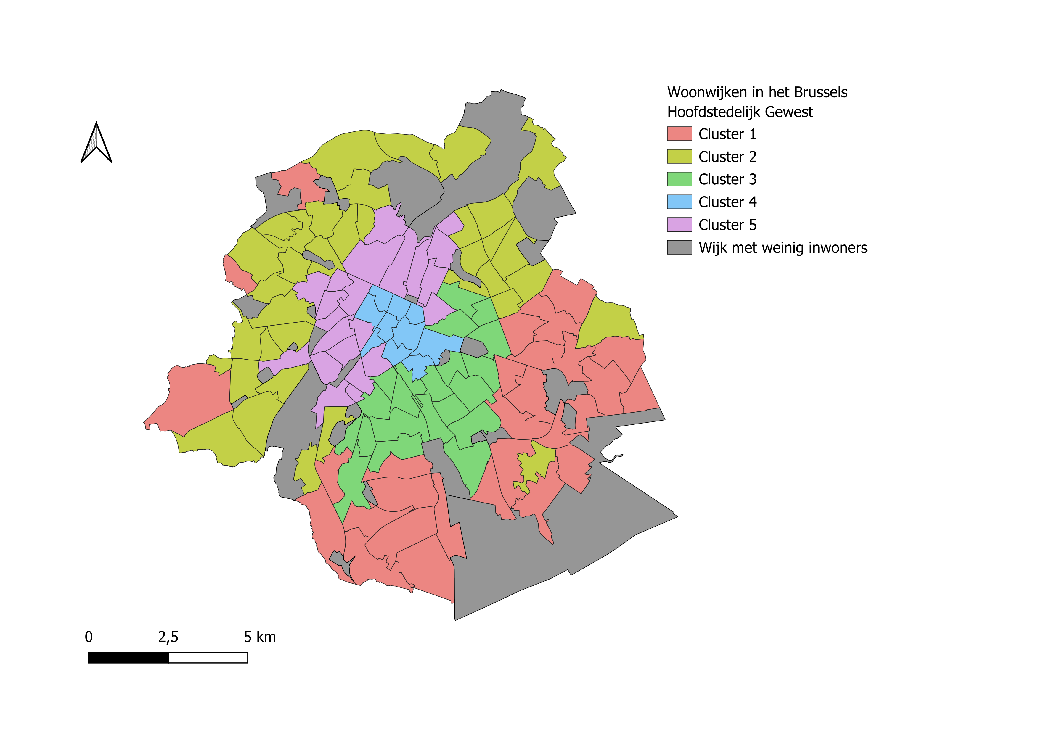 carte de la région bruxelloise et les quartiers étudiés dans l'analyse